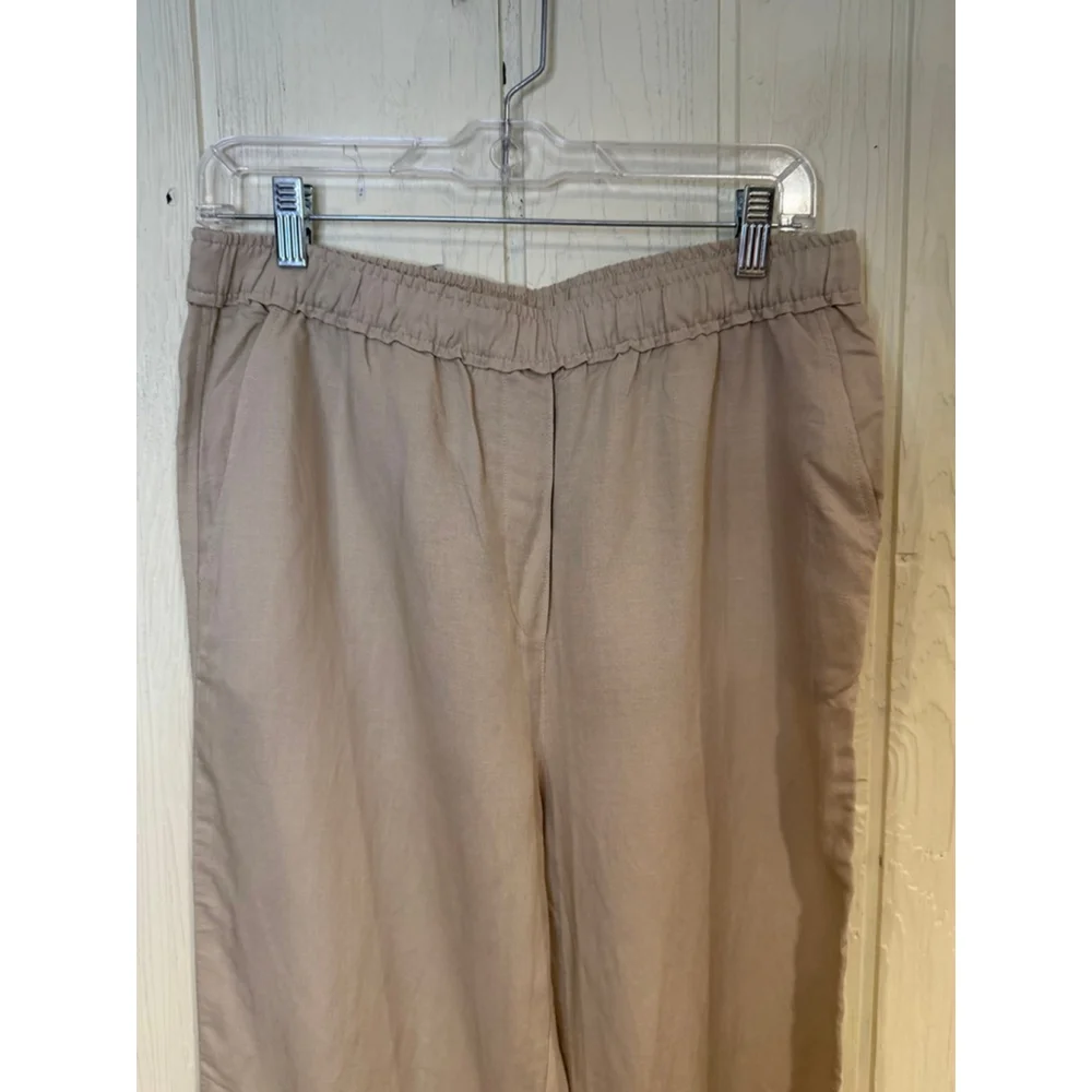 H&M Beige Linen Blend Ankle Cropped wide Pants Size M